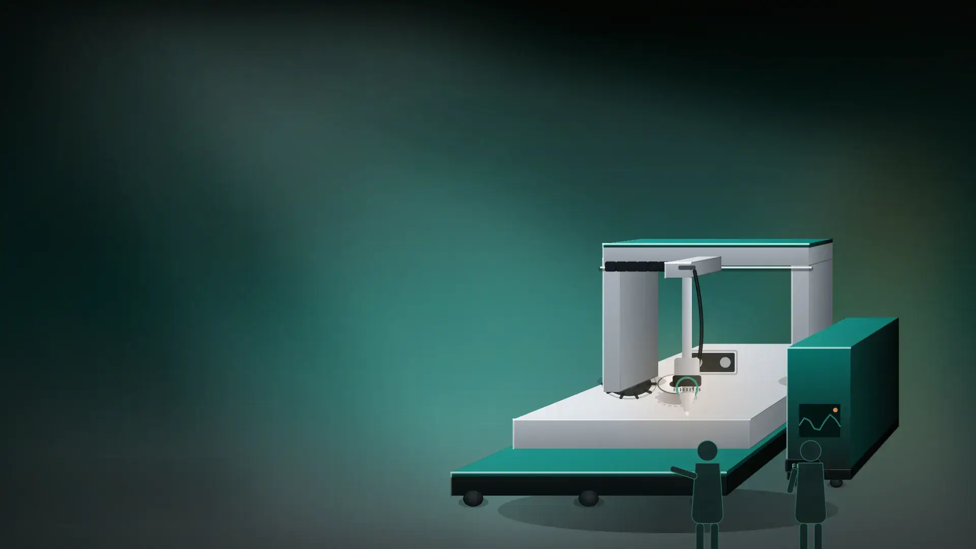 Illustration of an operator training session beside a laser cutting machine