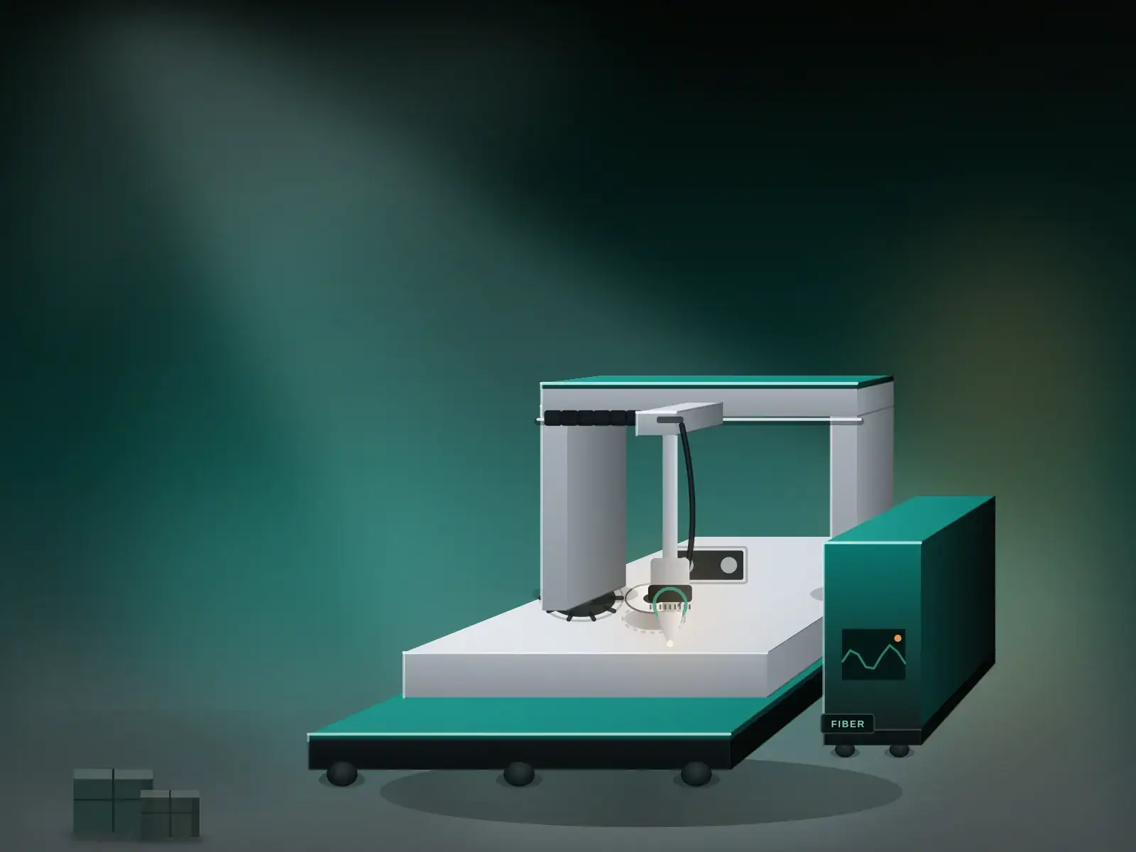 Illustration of a machine crated and palletised for shipping