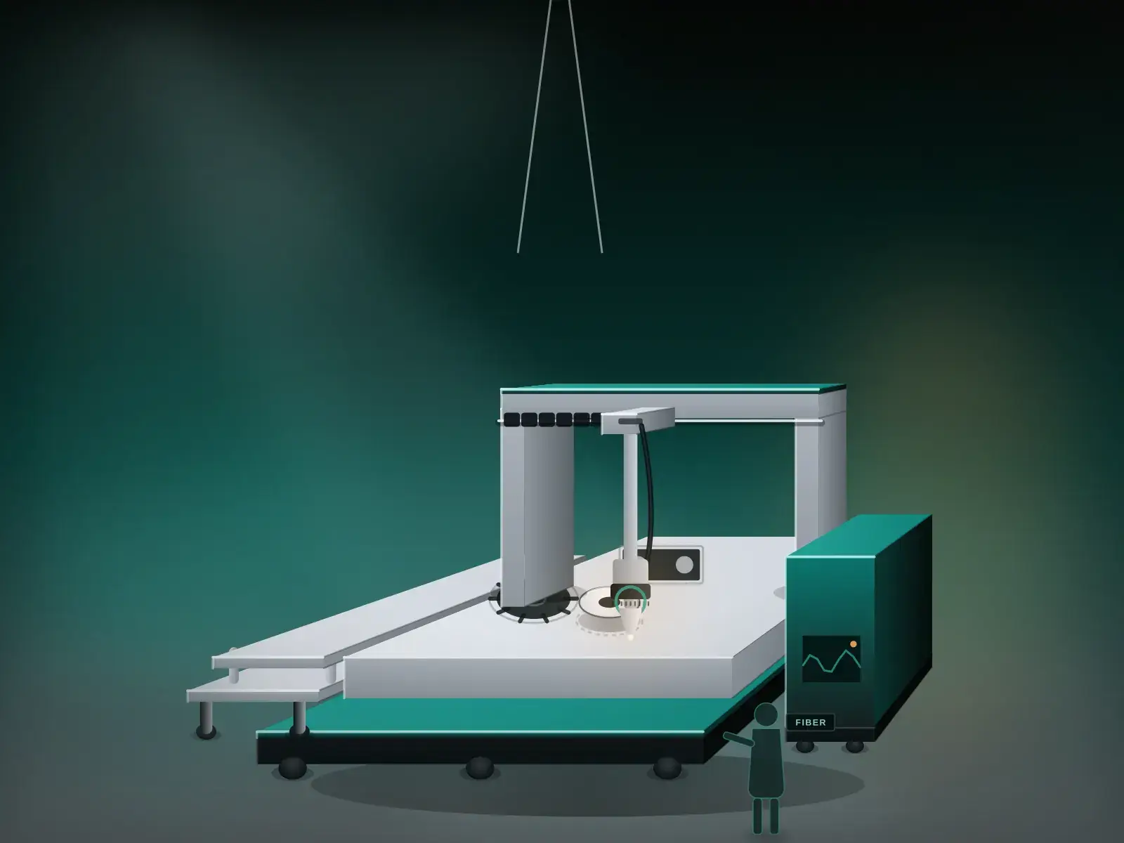 Illustration of a machine being installed and leveled on-site