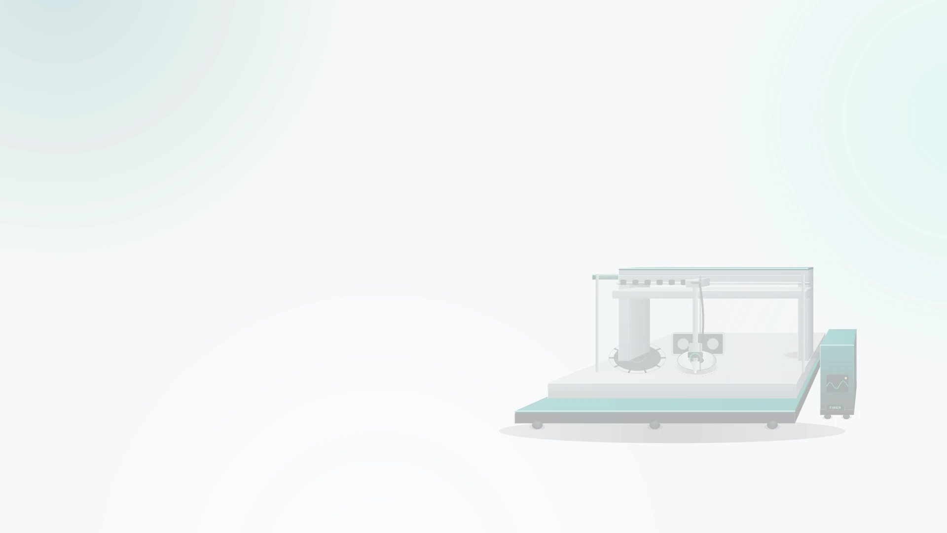 Soft teal light forms with a faint outline of a CNC laser cutting gantry